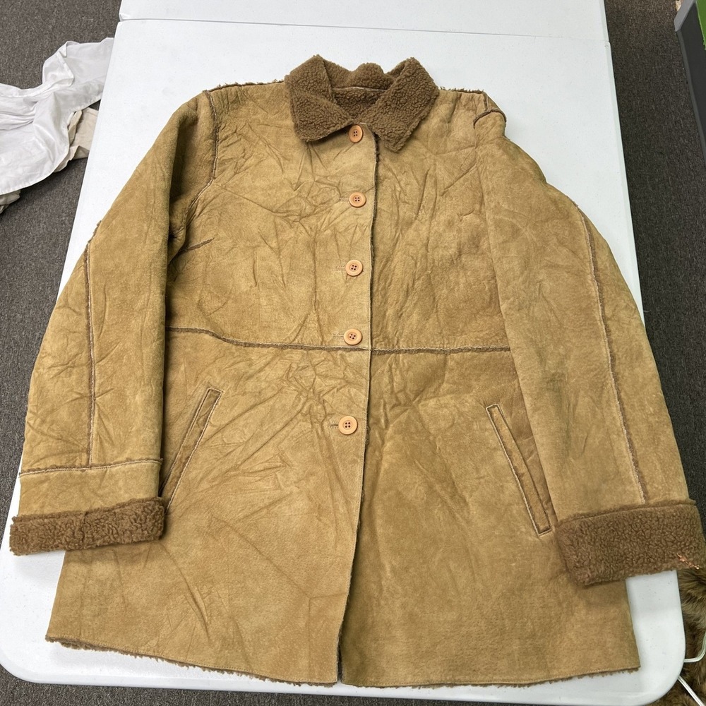Brandon Thomas Leather Jacket Mens Large Tan Faux Shearling Lined Suede Coat